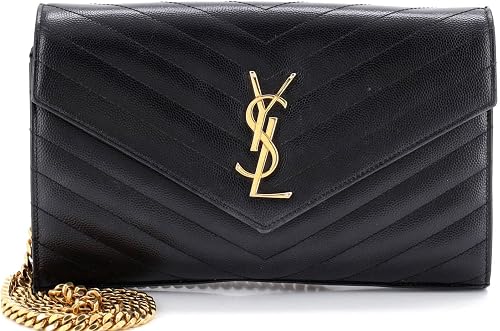 Saint Laurent, Pre-Loved Classic Monogram Wallet on Chain Matelasse Chevron Leather Medium, Black