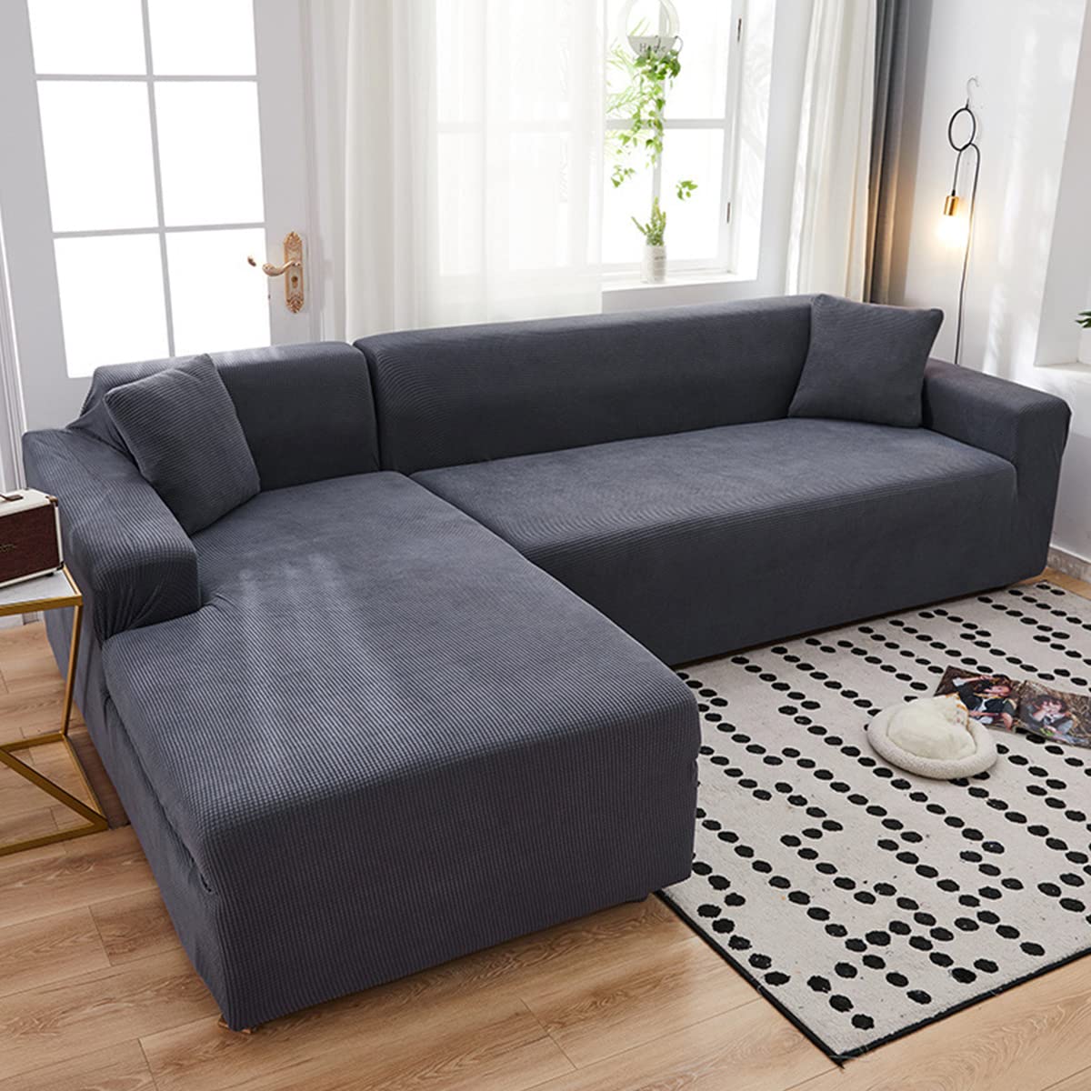 youyoucool Sectional Couch Covers L Sofa Covers Super Stretch 1 pcs Sofa Slipcovers for 2 Seaters Chaise Slipcover Pets, gray