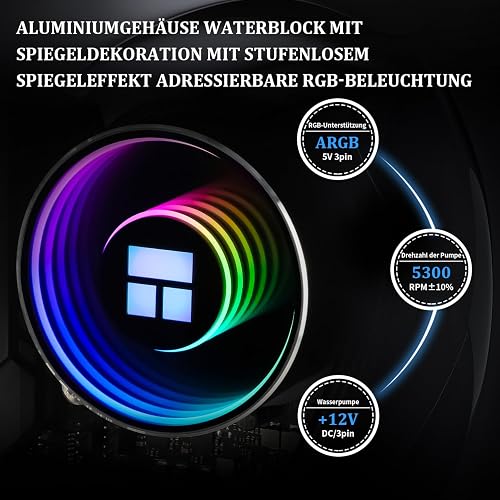 Thermalright Frozen Notte 360 BLACK ARGB V2- Raffreddamento ad acqua, 360 specifiche del radiatore CPU nero, 3 ventole PWM da 120 mm, adatto per AM5/AM4/Intel LGA 1700/1851/1150/1151/1200/2011 - 4