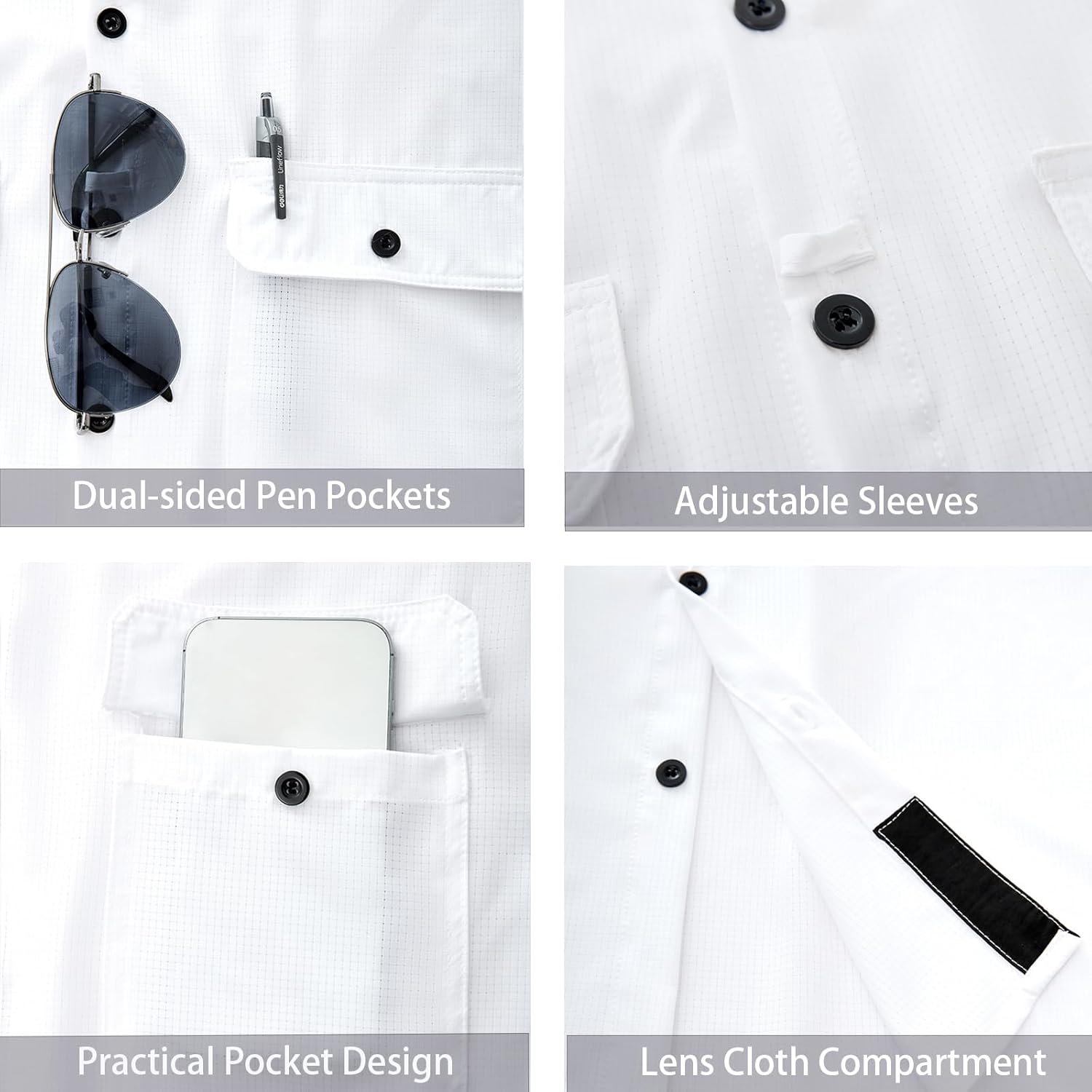 Men's UPF 50+ Sun Protection Fishing Shirts Long Sleeve Quick Dry Cooling Hiking Safari Button Down Shirt Roll Up Sleeve