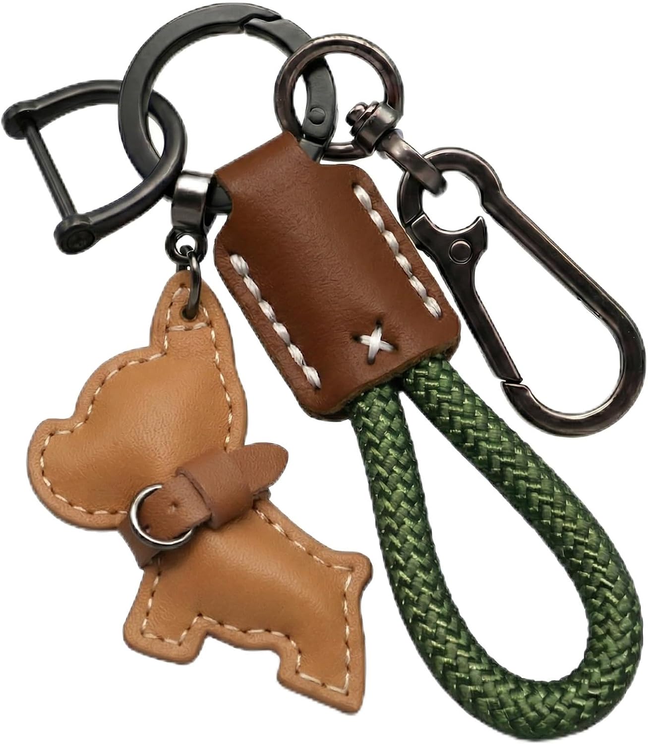 Leather Dog Bag Charms Purse Keychain for Women Men,Handmade Cowhide Cute Puppy Keychain with Anti-Lost D-Ring