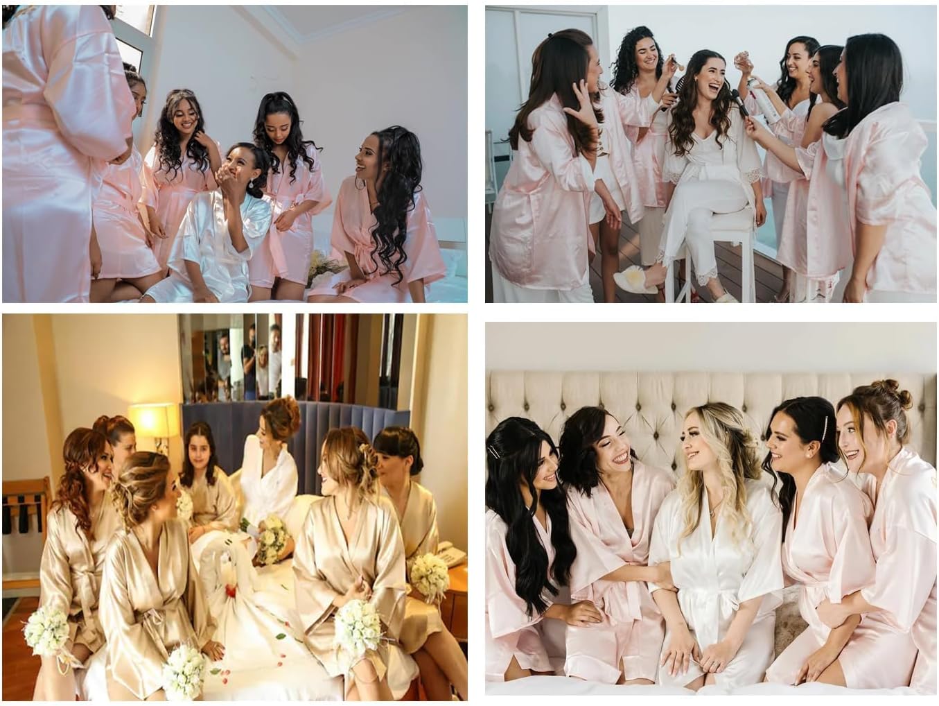 caringgarden 5 Pcs Women's Satin Kimono Robes Bride Bridesmaid Robe with Rhinestones Short Silky Bathrobes Wedding Party