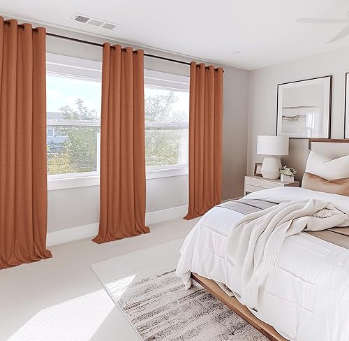 Vista 34 de Cortinas 100% opacas de 63 pulgadas de largo, lino texturizado, para dormitorio, cortinas con ojales para sala de estar, cortinas de tratamiento
