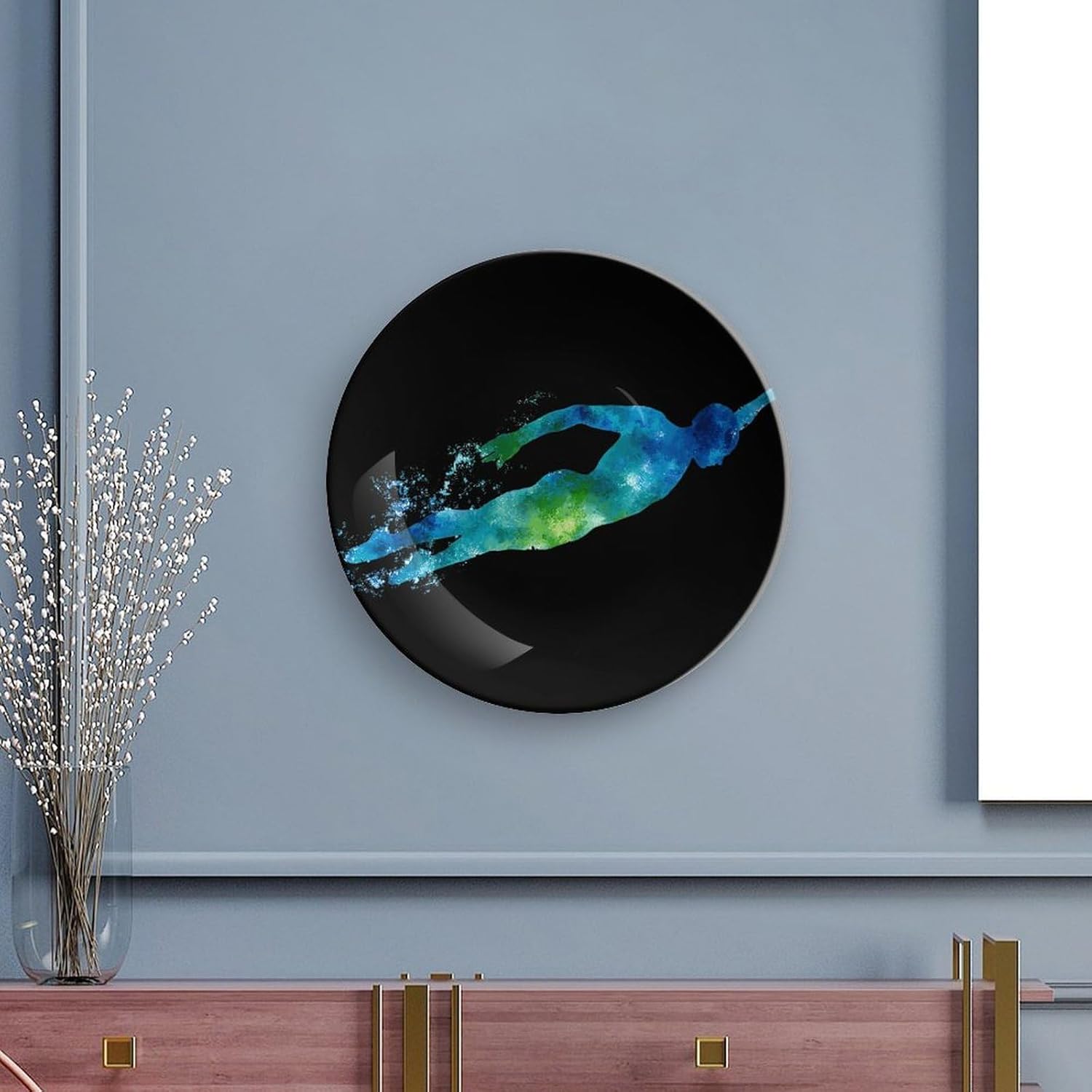 Swim Swimmer Swimming Decorative Plates for Display Ceramic Plate Tray with Stand Hanger Home Decor