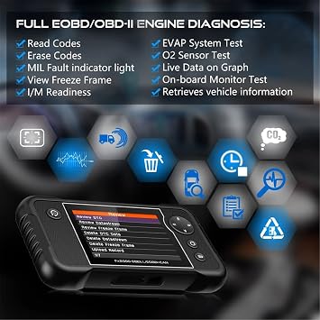 Car Diagnostic Tool OBD2 Scanner Auto Car Code Reader Check Engine ABS SRS Transmission Diagnostic Scan Tool Engine Code Reader Car Diagnostic Tool Car Code Scanner Color : Black, Size : One Size