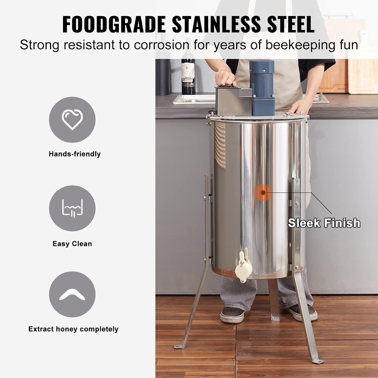 VEVOR 2/4 Frame Electric Honey Extractor with Adjustable Stand image 4