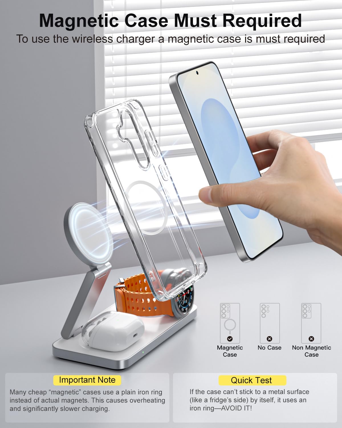 Stazione di Ricarica 3 in 1 per Samsung, Caricatore Wireless Pieghevole per Galaxy S26/S25/S24/S23/Z Fold/Flip Series, Galaxy Watch Ultra/8/7/6/5, Galaxy Buds Pro, Non compatibile con Watch 9/Ultra 2