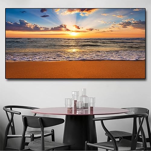Miniatura 3 de SUCREY Pintura en lienzo con diseño de olas del océano del amanecer en la playa, pósteres e impresiones modernas, arte de pared, sala de estar,