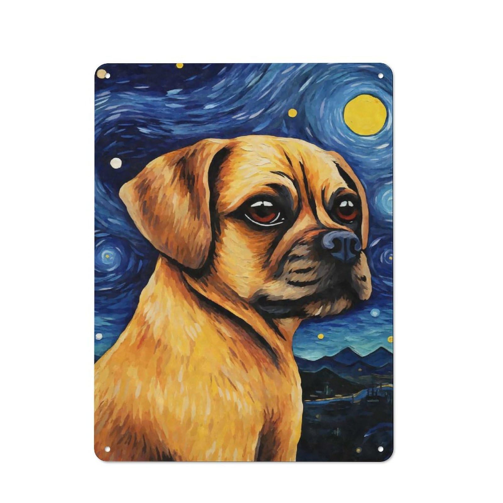 Junmoney Style-2 Puggle Dog Starry Night Retro Metal Wall Sign 40X30cm For Guest Room Or Hallway, A Housewarming Gift For Home Decor Collectors