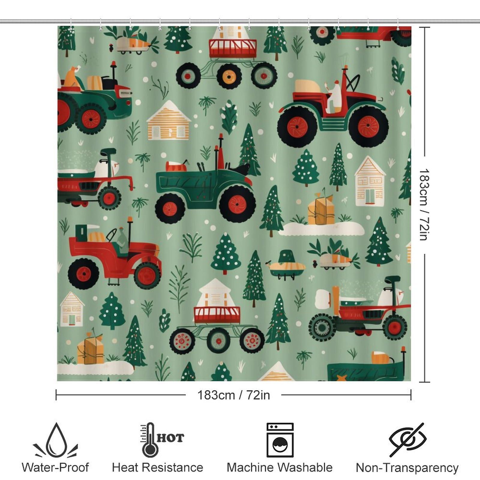 4 Piece Bathroom Rug Set with Shower Curtain Farm Tractor Christmas Non-Slip Rugs and Toilet Mat Lid Rug Accessories Kids Cartoon Car Bathroom Decor Set with Accessories for Bathtub Decor