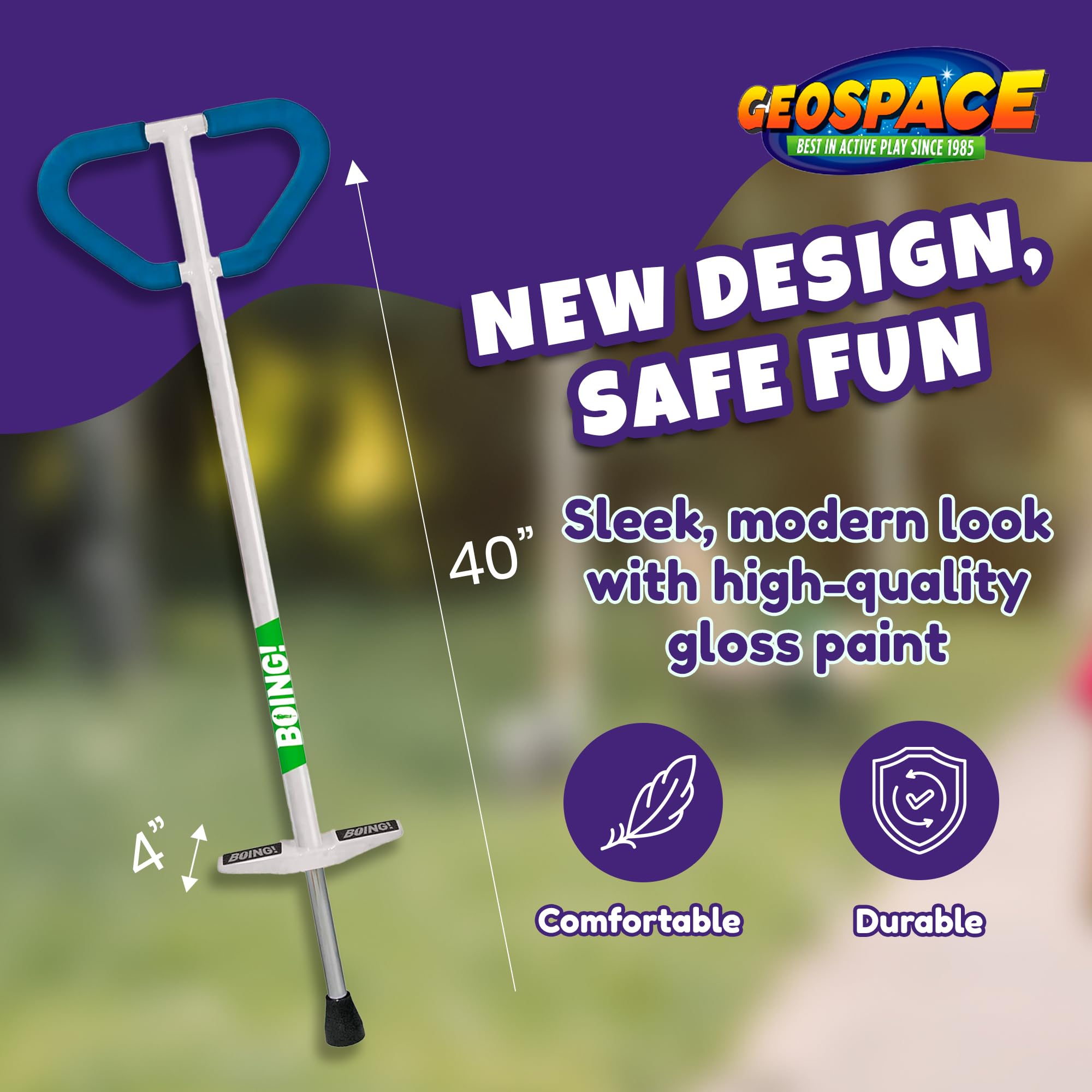 Geospace Jumparoo Boing! 'MAX' Large POGO Stick for Kids, Teens or Riders 90-160 lbs - Excellent Outdoor Active Play Toy - Improves Balance, Coordination as Well Exercise & Fitness (Black/Orange) - Image 9