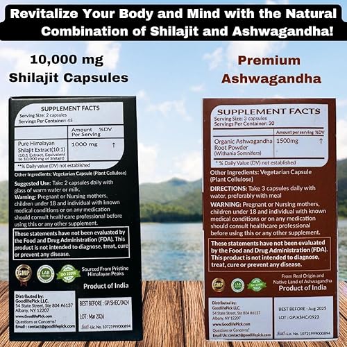 Miniatura 5 de Pure Himalayan Shilajit Capsule & Ashwagandha Cápsulas Pack de 2. 90+90 ct Oro Estándar Calidad Premium Garantizada. Todo Natural No GMO Sin Polvo