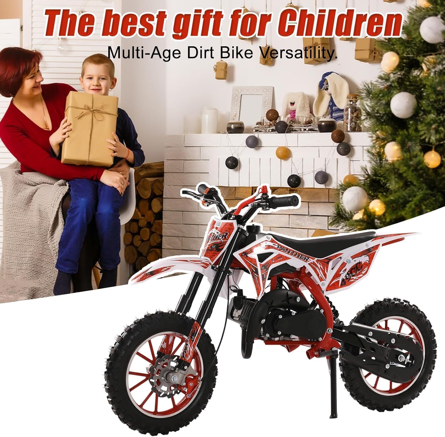 50cc Mini Dirt Bike for Kids & Adults, 2-Stroke Gas Dirtbike with Off-Road Tires Dual Disc Brakes Shock Absorption, 40 KM/H Pocket Rocket Motor Bike, Pocket Motocross Motorcycle for Kids 4-15 Ages Red