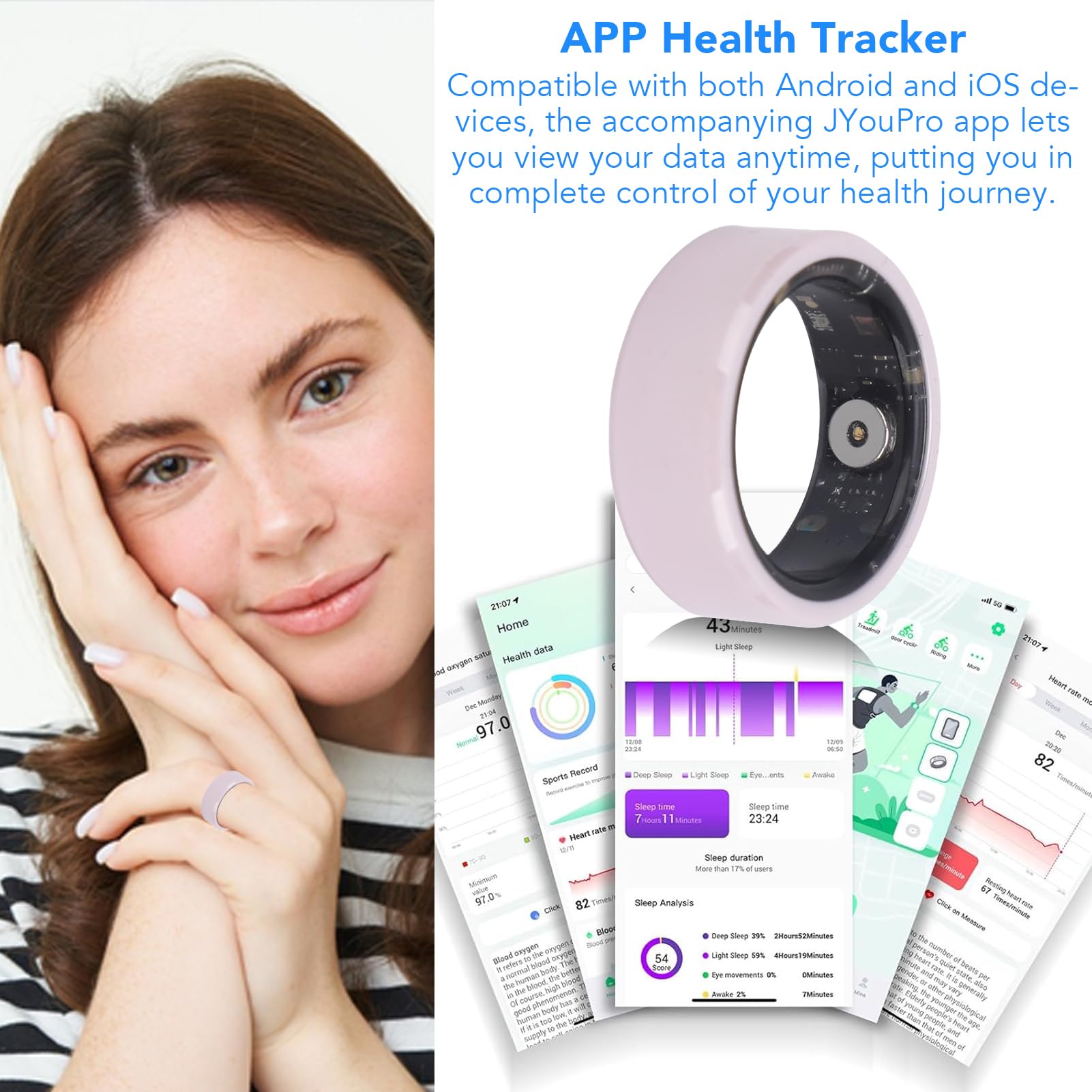 Garsent Fitness Smart Ring, Anillo Inteligente de Salud Rastreador de Ejercicios, Anillo Inteligente para Dormir, Podómetro, Monitor de Temperatura Corporal, Anillo