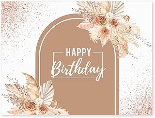 VitalCozy 7 x 5 Ft Pink Rose Gold Happy Birthday Backdrop Pampas Grass Floral Backdrop Glitters Confetti Pattern Sweet Princess Birthday Party Decoration Polyester Fabric Photography Background