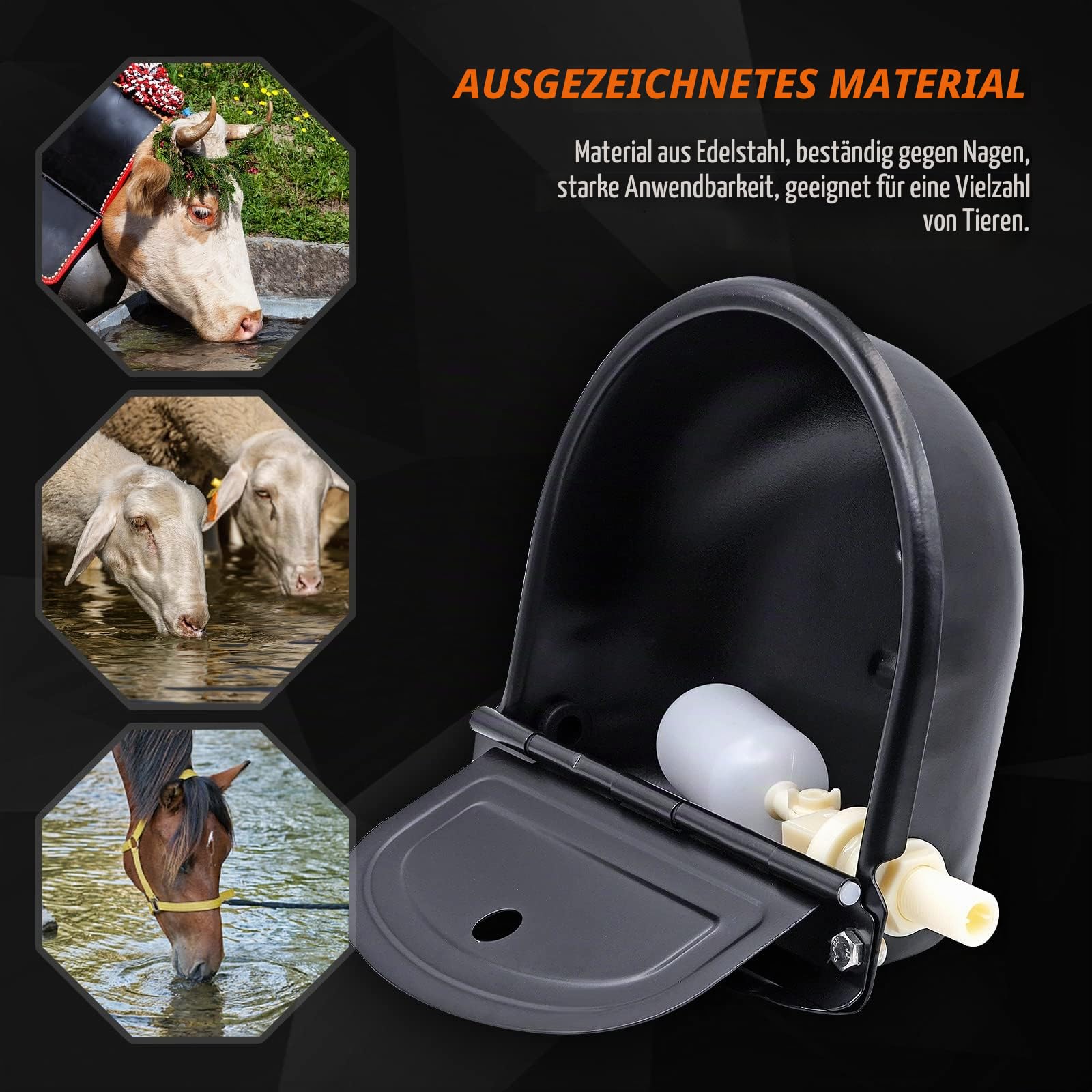 Tränkebecken mit Schwimmer, Automatische PferdeträNke Aus Edelstahl, Viehtränke mit 1/2" Schwimmerventil für Pferde, Rinder, Schafe, Ziegen, Alpaka und Hundetränken