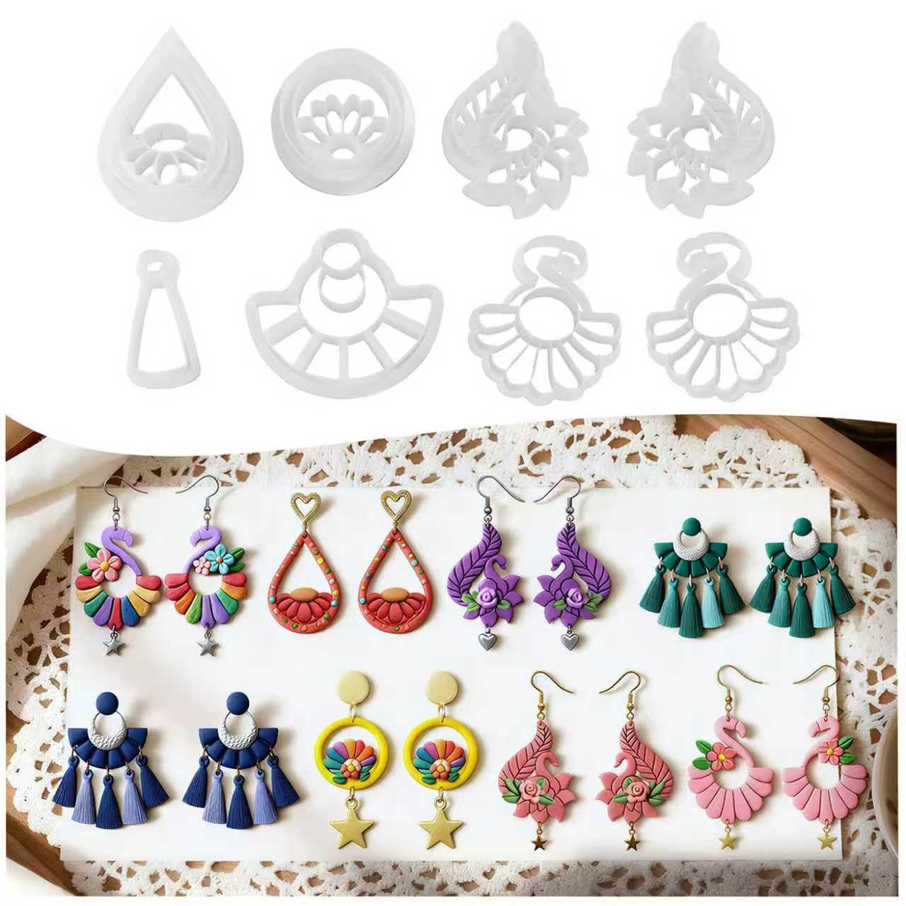8Pcs Boho Flamingo Hollow Polymer Clay Cutters | Flamingo and Boho Shapes for Handmade Clay Earrings, Charms, Pendants, and Jewelry Crafts