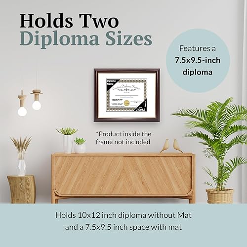 Vista 58 de Creative Picture Frames Marco de diploma de borde dorado caoba de 12 x 16 pulgadas con vidrio negro y colgadores de pared instalados, marco