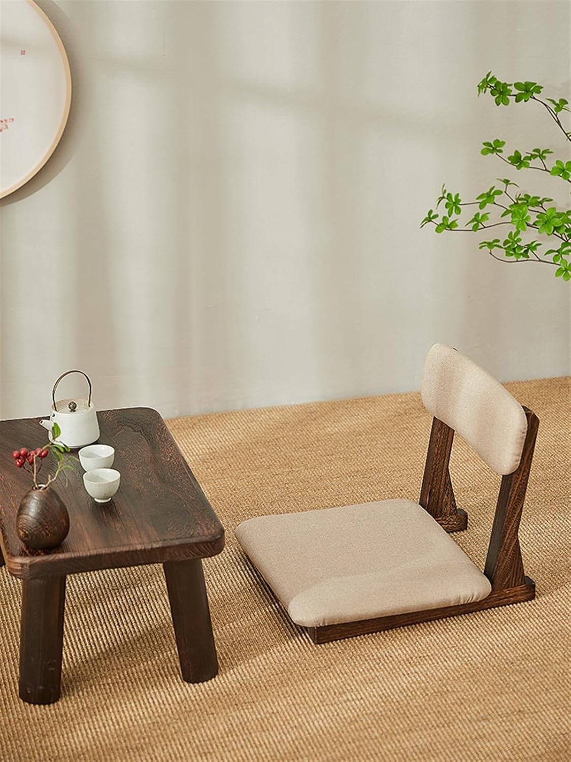 LSLYTQ Floor Chair, Solid Wood Legless Backrest Chair Game Chairs, Living Room Chair Japanese Bay Window Lazy Chair, Floor Chair Lazy Sofa Game Meditation Floor Seating Chairs Chair with Back Support