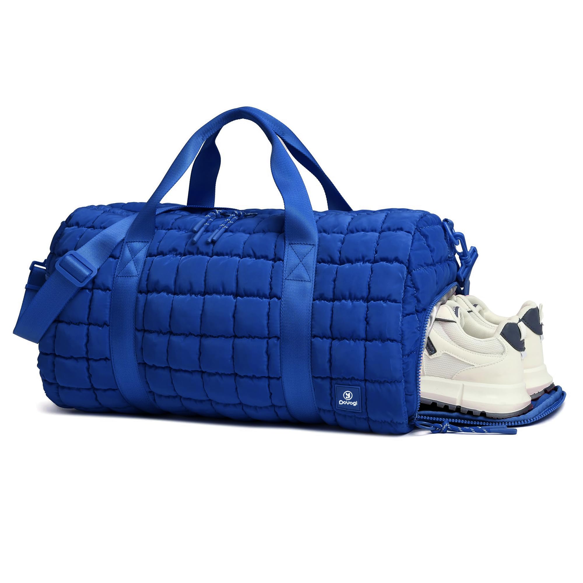 DOYOGI Quilted Gym Bag for Women,Duffle Bag for Travel with Wet Pocket,Carry on Weekender Bags for Women,Travel Bag with Shoe Compartment (Blue)