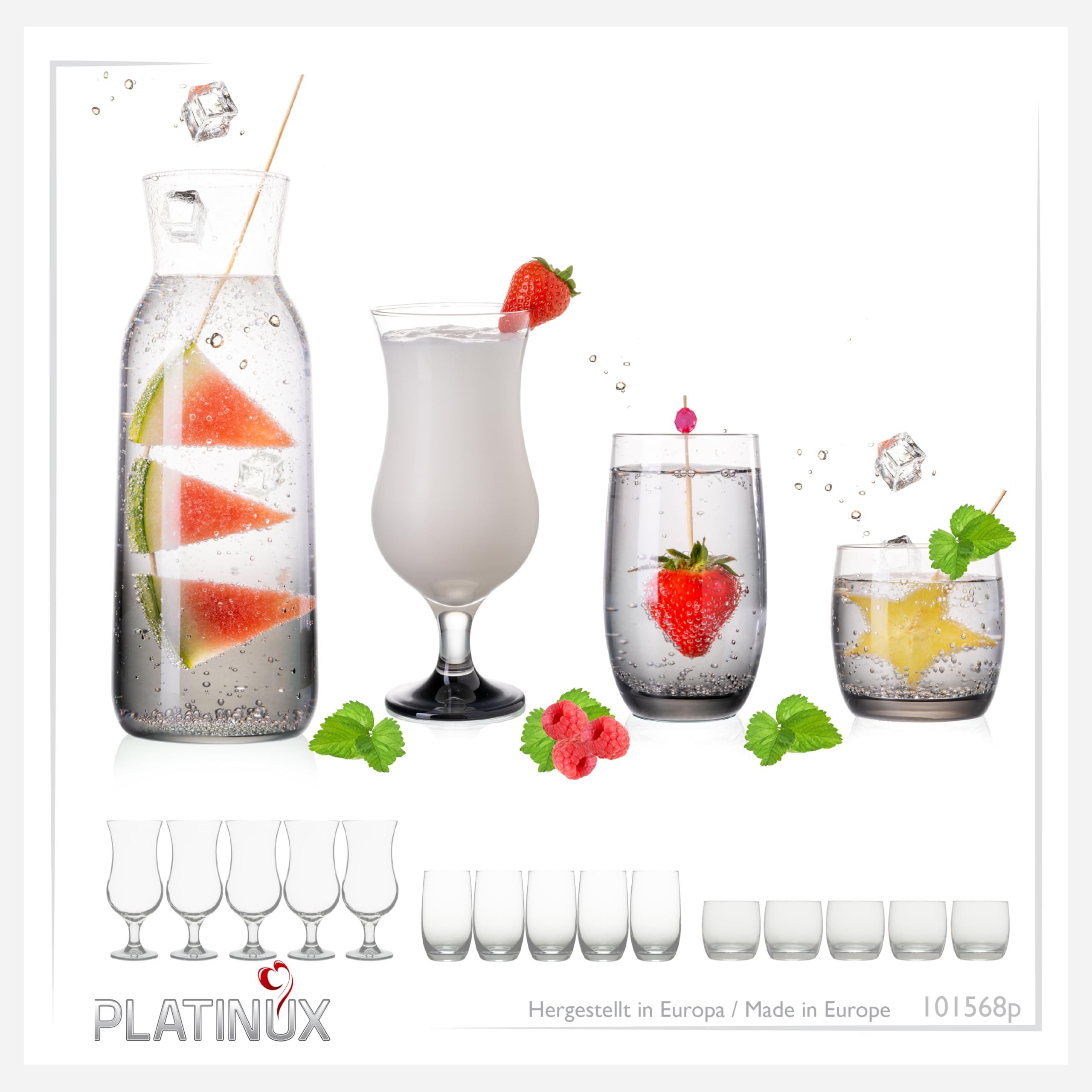PLATINUX Juego de vasos y jarra con efecto ombré negro, 19 piezas de cristal, jarra de agua, vasos de cóctel