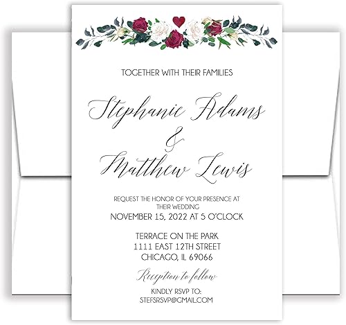 Personalized Wedding Invitation with Envelopes - Rose Arch