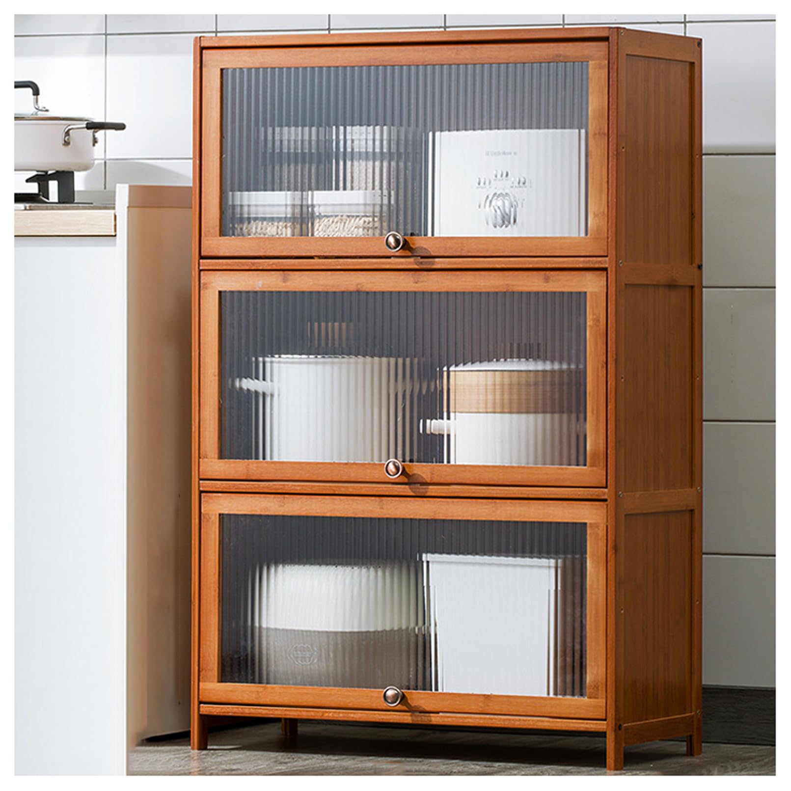 BHGFYXBS Freestanding Tall Kitchen Pantry Cabinet With Acrylic Doors Sto Solut For Home Space Saving Shelves Nizing Tials,Brown-80X33X106Cm,Brown-80x33x106cm