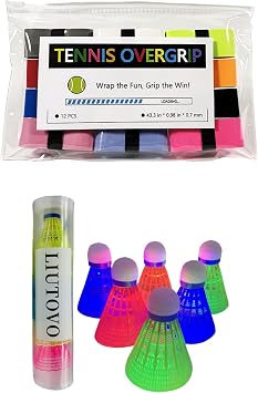 12 Pack Racket Grip Tape + 6 Pack LED Badminton Birdies