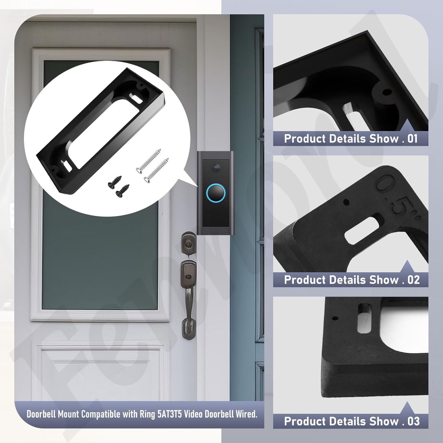 Fennoral 0.5” Doorbell Mount Compatible with Ring 5AT3T5 Video Doorbell Wired, Helps to Cover Wall Imperfections, Not Compatible with Ring PRO Series or Battery Powered Ring doorbells