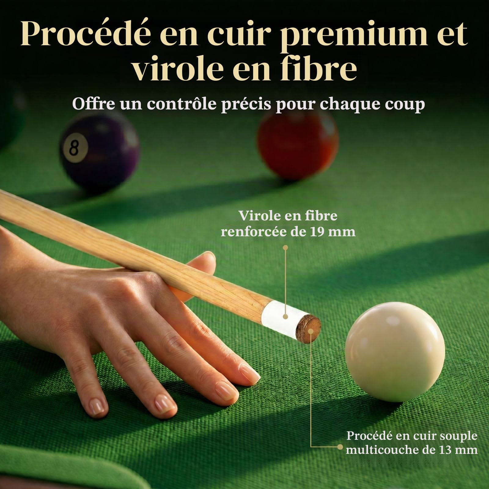 Queues de billard en bois de 91,4 cm/122,9 cm/147,7 cm - Bâtons de billard en bois dur - Pointes adhésives de 13 mm - Queues de billard