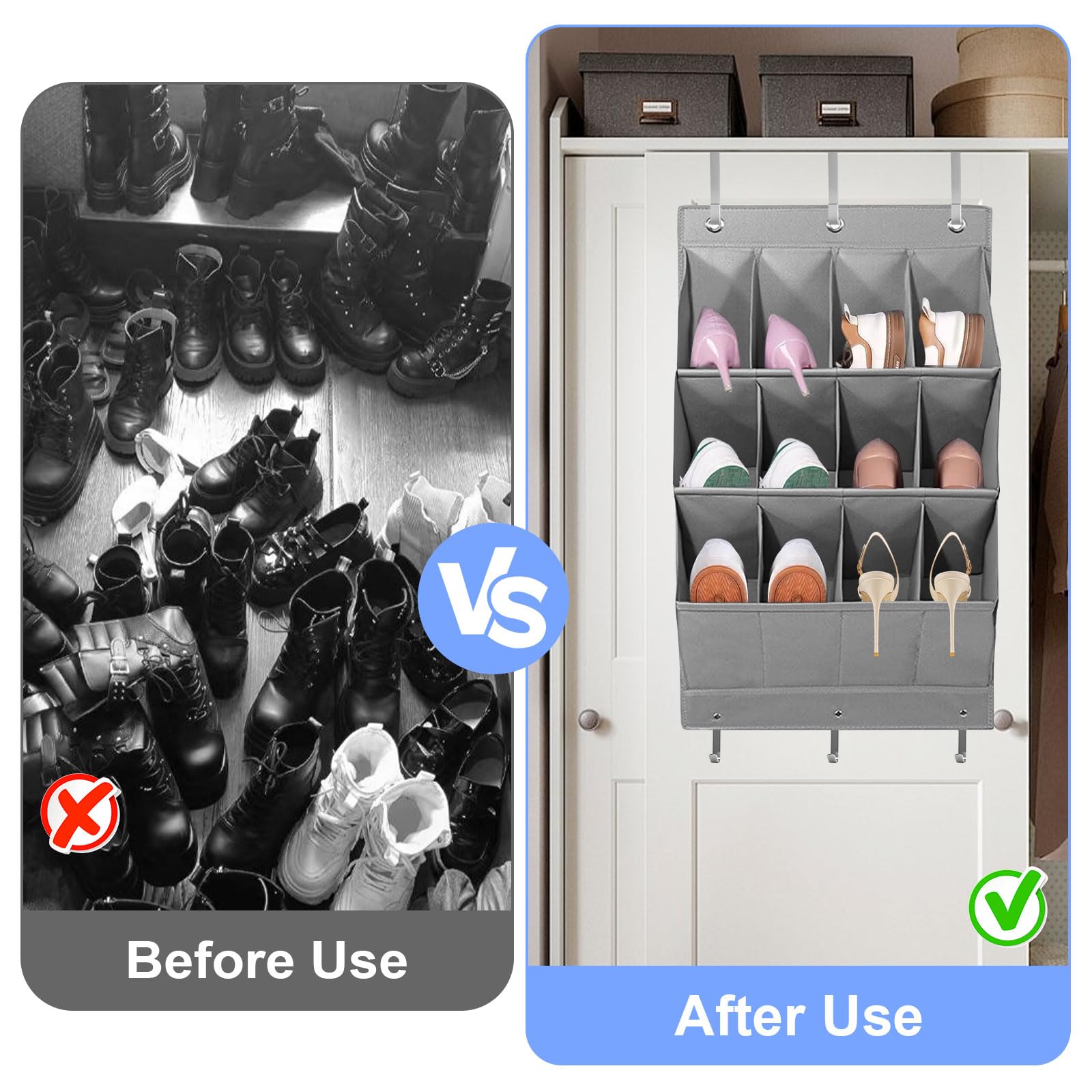 BAVUNV Organizer over de deur voor schoenen, 12 roosters, schoenenorganizer boven de deur, hangende schoenenorganizer met 6 haken, schoenenopslag, hangend voor hoed, schoenen, woonaccessoires, enz BAVUNV Organizer over de deur voor schoenen, 12 roosters, schoenenorganizer boven de deur, hangende schoenenorganizer met 6 haken, schoenenopslag, hangend voor hoed, schoenen, woonaccessoires, enz