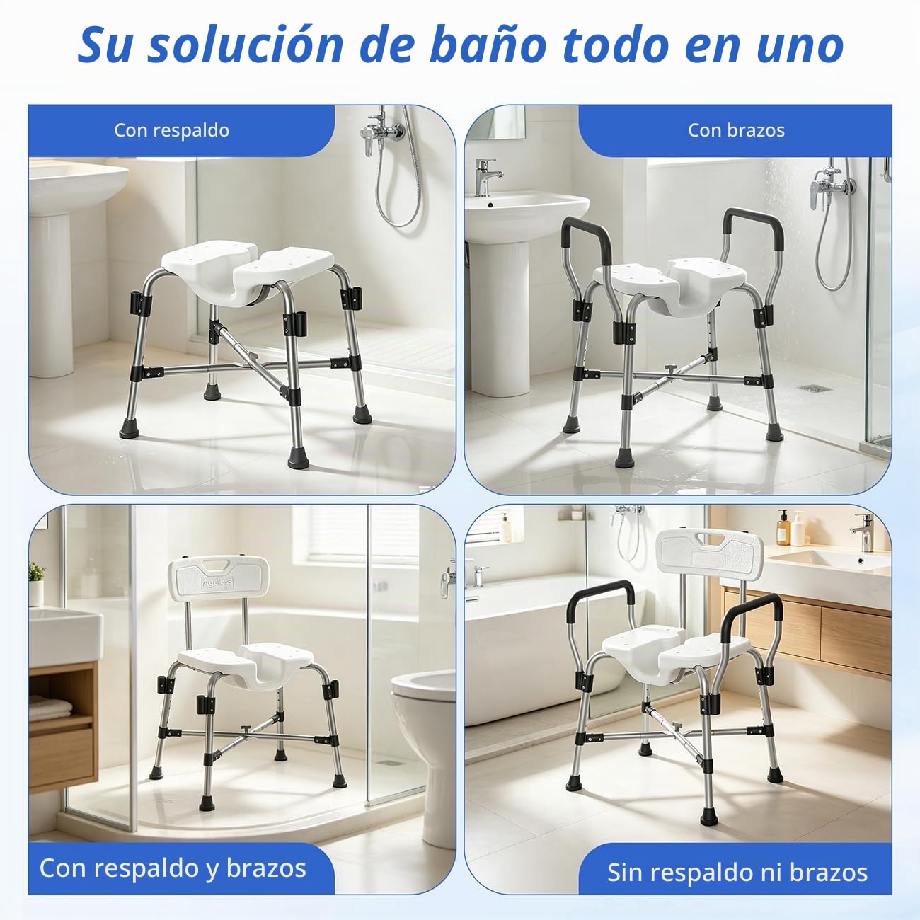 Silla Ducha Personas Mayores con Diseño en U, Taburete Ducha Regulable en Altura, Silla de Ducha para Personas Mayores y Discapacitados, Banqueta Baño Antideslizante de Aluminio, Silla Baño