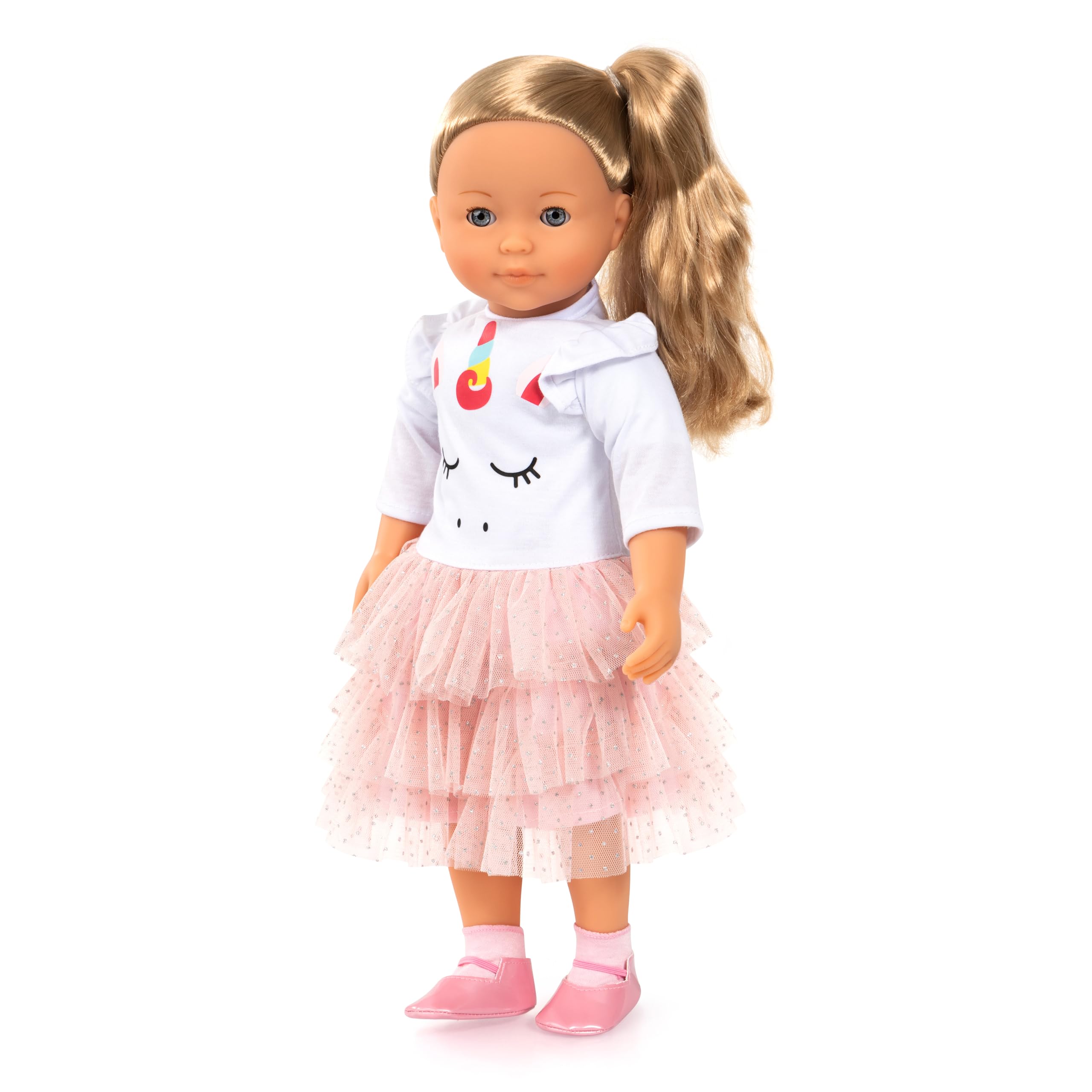 Bayer Design 94637AN Charlene Puppe interaktiv mit Haaren, sprechend, Funktionspupe, weicher Körper, Schlafaugen, Zubehör, 46 cm, Rosa