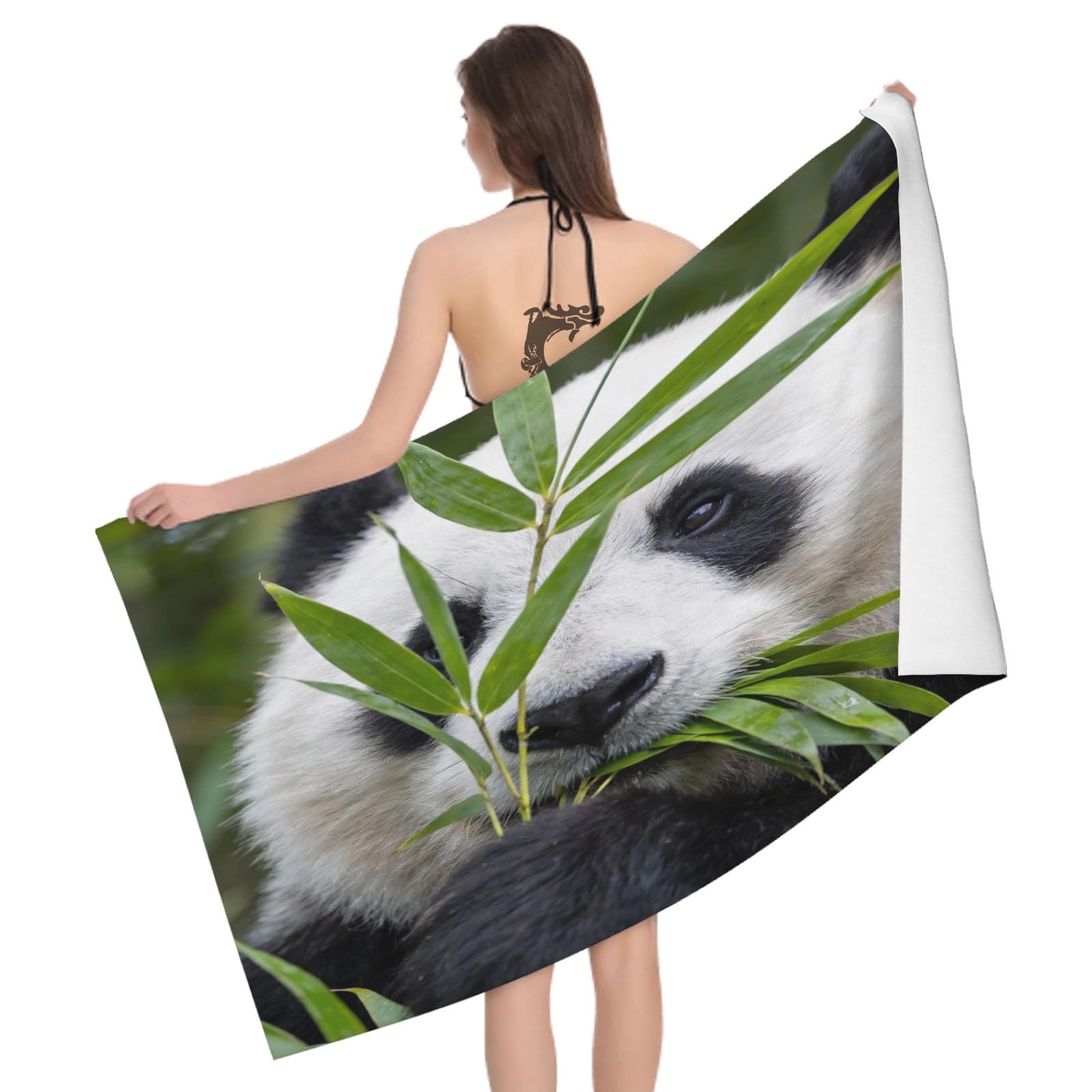 Leichong 3D Panda Beach Towel Large Microfiber Soft Quick Dry for Adults, Bamboo Woods Bath Towel Lightweight Soft Absorbent for Travel Swimming Pool Sports, 80 x 160 cm