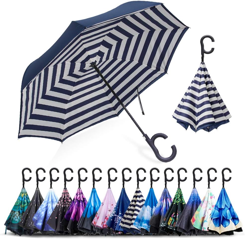 ZOMAKE Auto Open Inverted Umbrella Double Layer Reverse Umbrella, UV Protection Windproof Straight Umbrella Inside Out Umbrella for Car Rain Outdoor with C-Shaped Handle