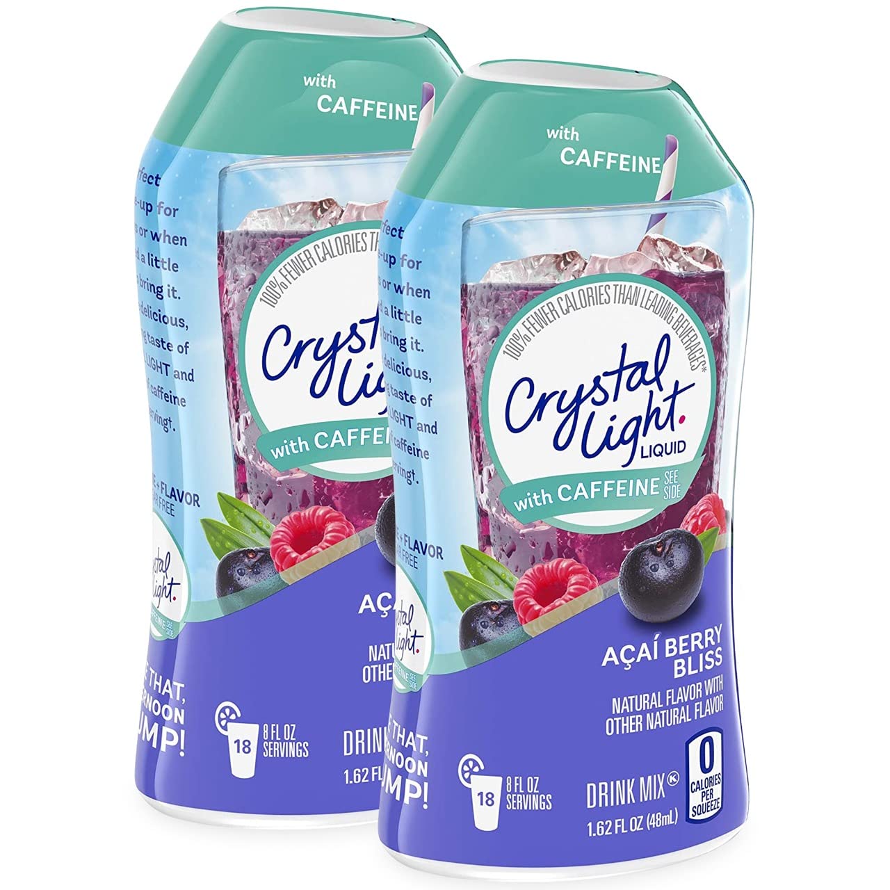 Crystal Light Liquid (2 Pack) Crystal Light Acai Berry Liquid Water Enhancer with Caffeine, Instant Naturally Flavored Drink Mix – On-The-Go Individual 1.6-Ounce Bottles – Zero Sugar and Zero Calories Per Serving - 18-8oz Servings Per Bottle