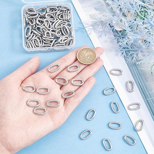 Miniatura 10 de PH PandaHall 300 piezas de anillos abiertos de 3 tamaños, conectores de junta tórica ovalados para fabricación de joyas de latón de acero inoxidable