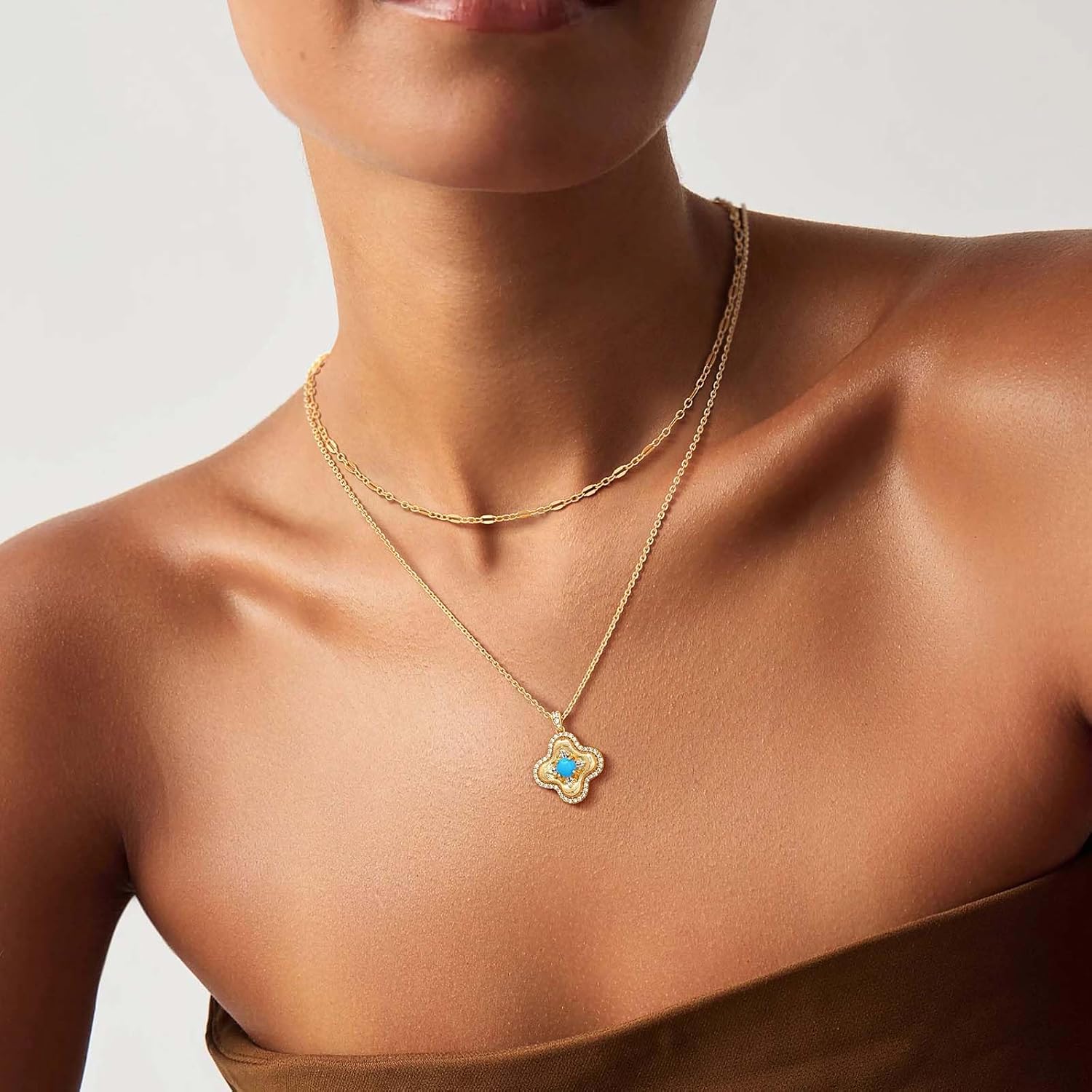 MEVECCO Gold Clover Pendant Necklace for Women Turquoise Necklace 18K Gold Plated Four Leaf Necklace Jewelry Gift - Image 4