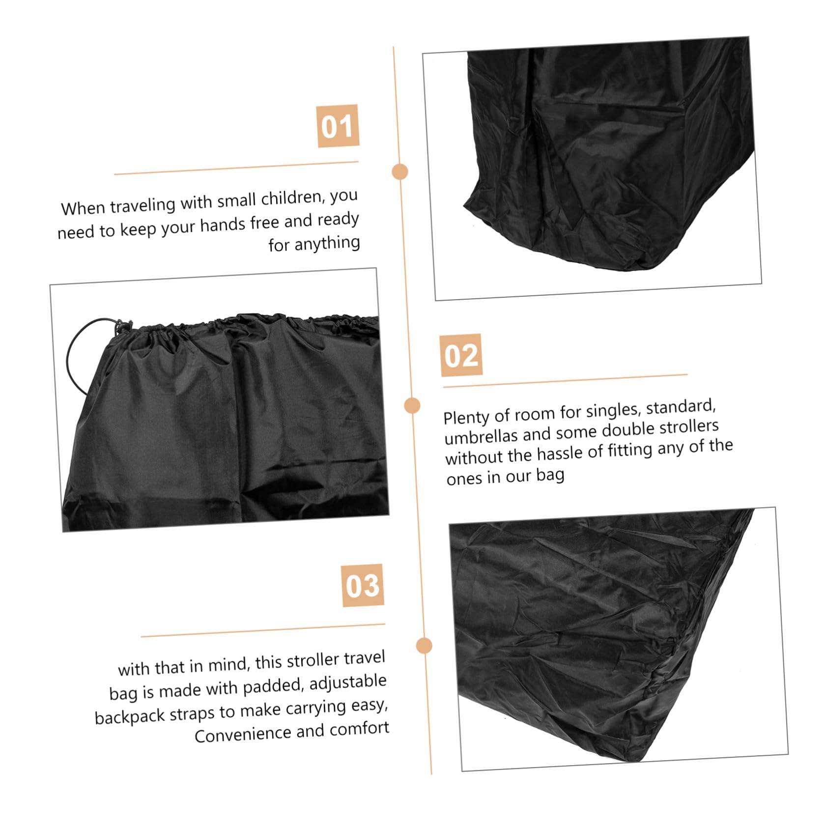DECHOUS Borsa Coulisse Nylon a Chiusura Nero in da Passeggino Viaggio | Due Spallacci, Cuciture Rinforzate, per Trasporti Aerei e Tratte Brevi, Adatta alla Maggior Parte dei Modelli