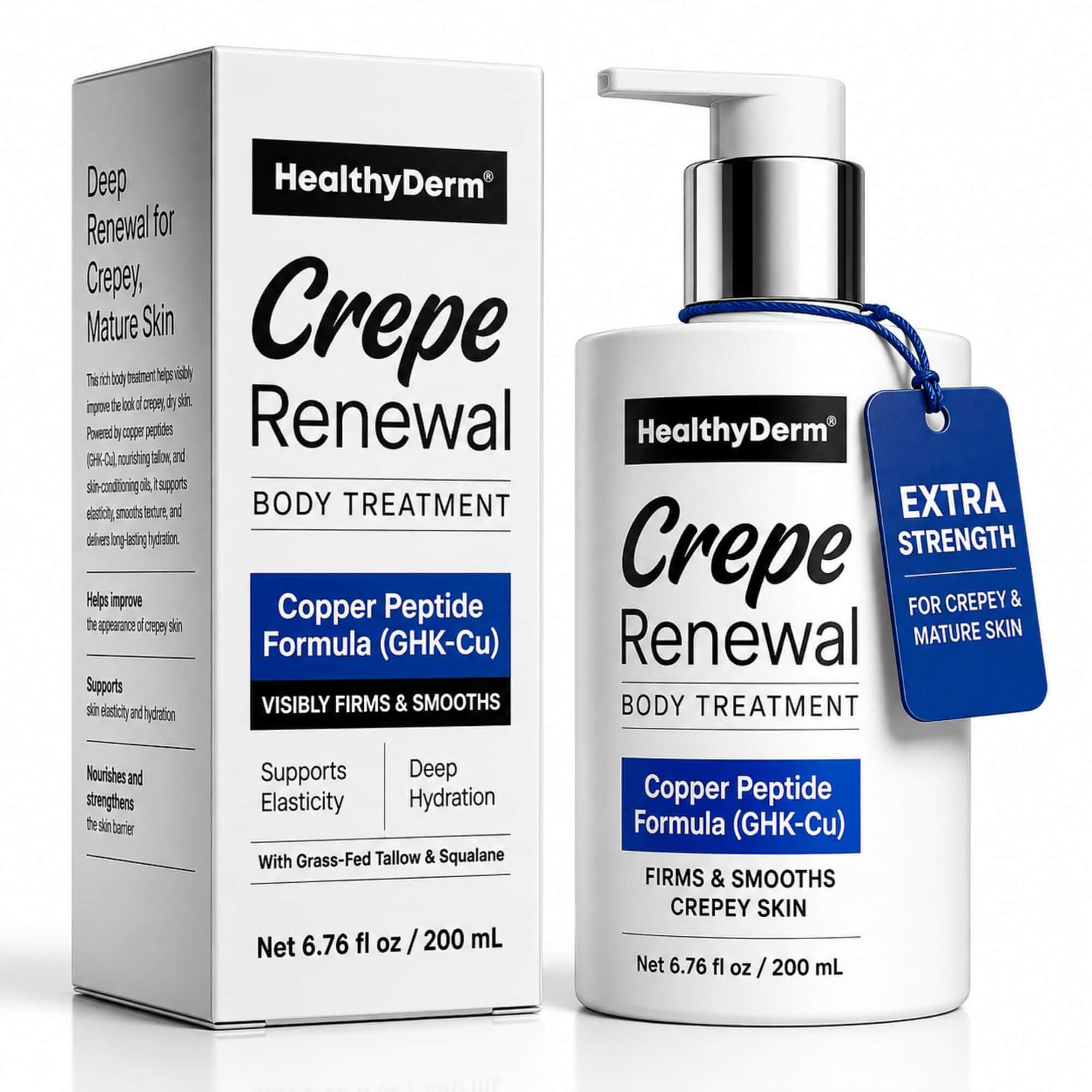 HealthyDerm Crepe Renewal Firming Body Treatment for Crepey SkinTightening Body Cream for Arms, Legs & Mature Skin with GHK-Cu Copper Peptides, Grass-Fed Tallow & Squalane, 6.76 fl oz