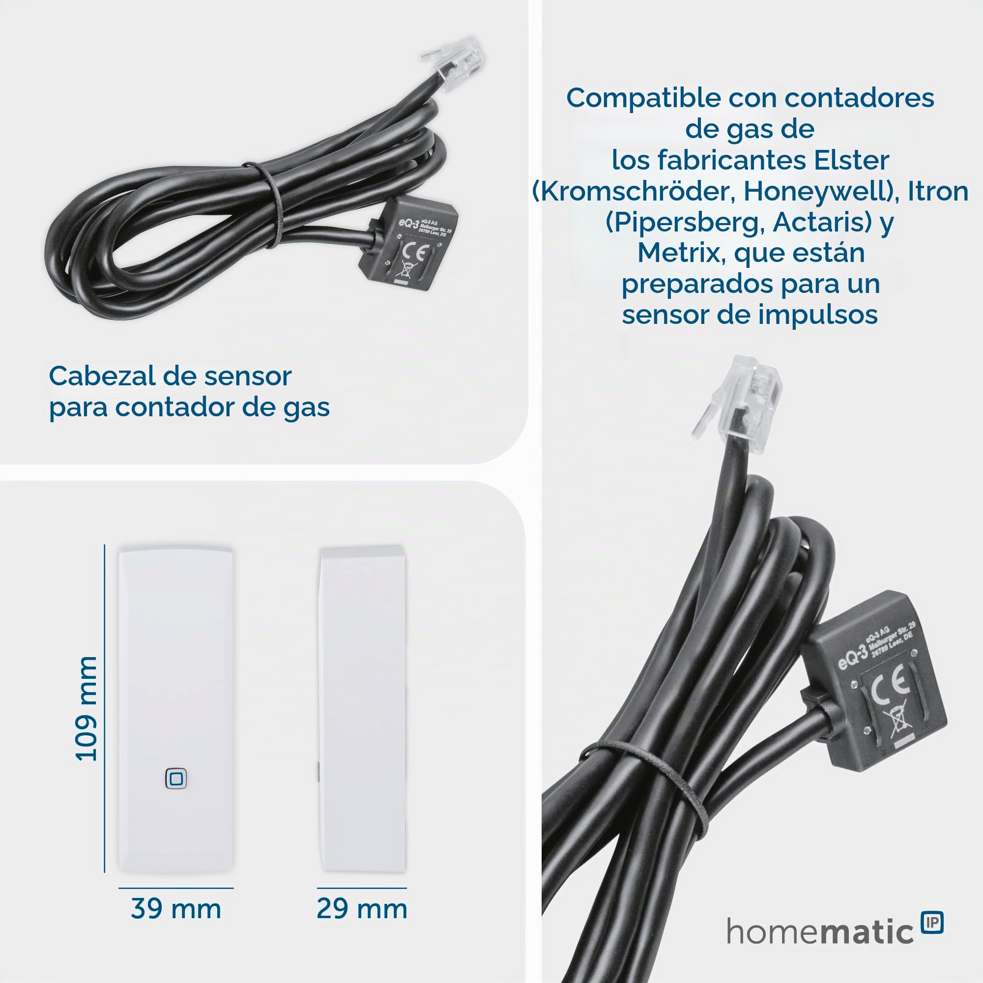 Homematic IP Interfaz Smart Home para medidor de Gas, medición Ernegie y Ahorro de costes, monitorear el Consumo de Gas con aplicación, automatizar el hogar Inteligente, 160253A0