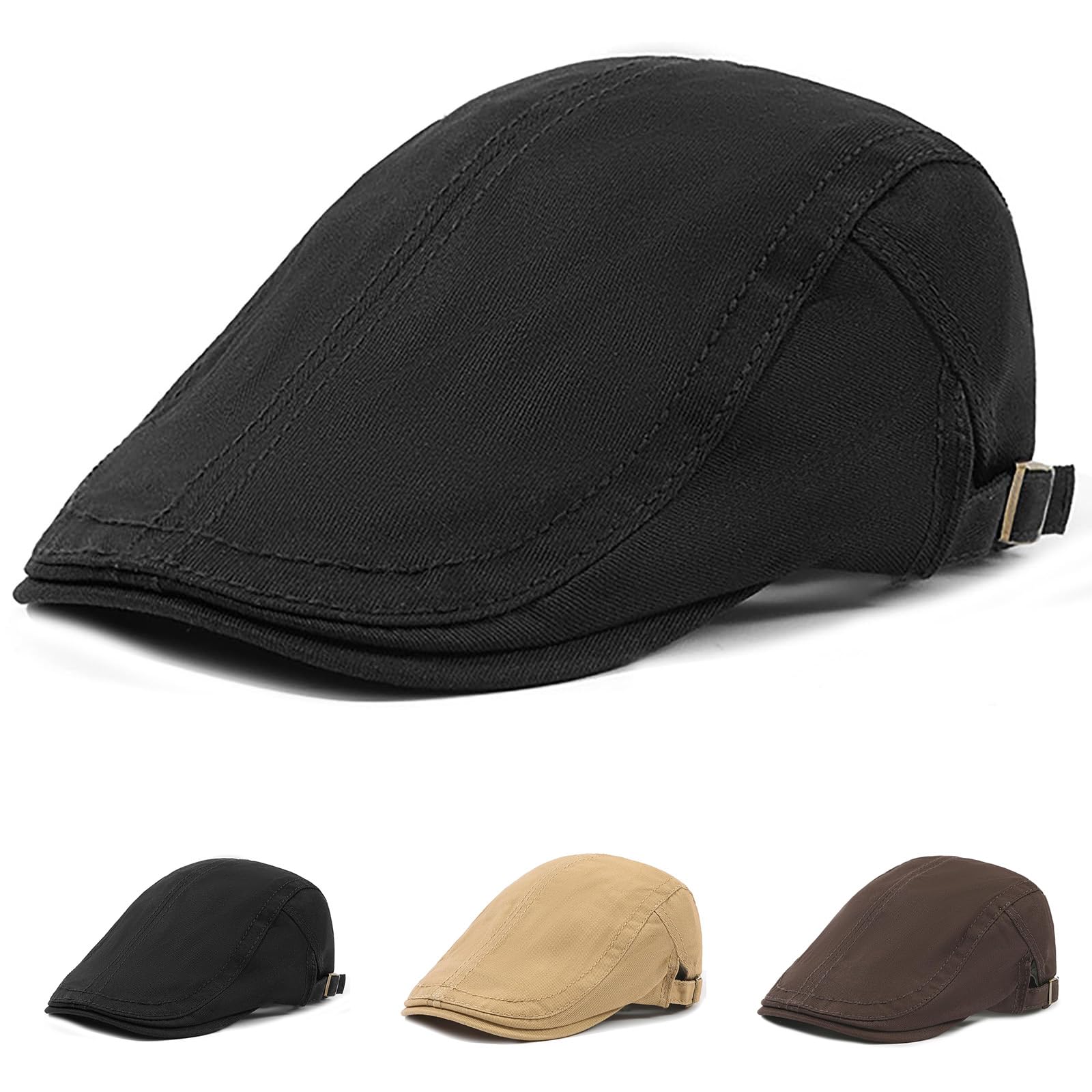 HUANYO Men's Vintage Newsboy Cap Ivy Irish Adjustable Beret Driving Hat (Black)