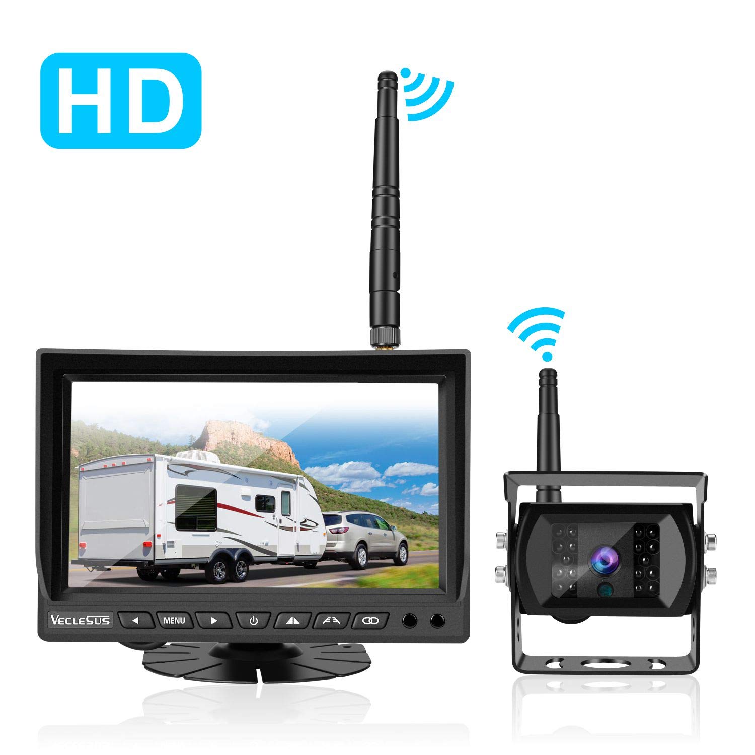 VECLESUS VMW7 HD Wireless Backup Camera Kit System, IP69K Waterproof Night Vision Backup Camera for Reverse/Continuous Viewing on RV Truck Trailer Motorhome Semi-Truck Box Truck Tractor 5th-Wheel