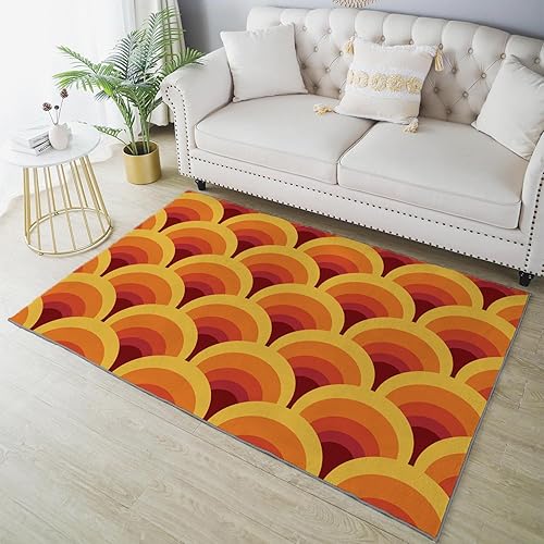 Miniatura 2 de Ansouyi Alfombra naranja antideslizante de 5 x 7 pies, alfombra lavable para sala de estar, alfombra geométrica vintage de los años 70 para