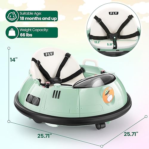 Miniatura 6 de Hikole Coche parachoques para niños pequeños de 1 a 3 años con control remoto, auto parachoques de 12 V con control remoto, giro de 360 grados,
