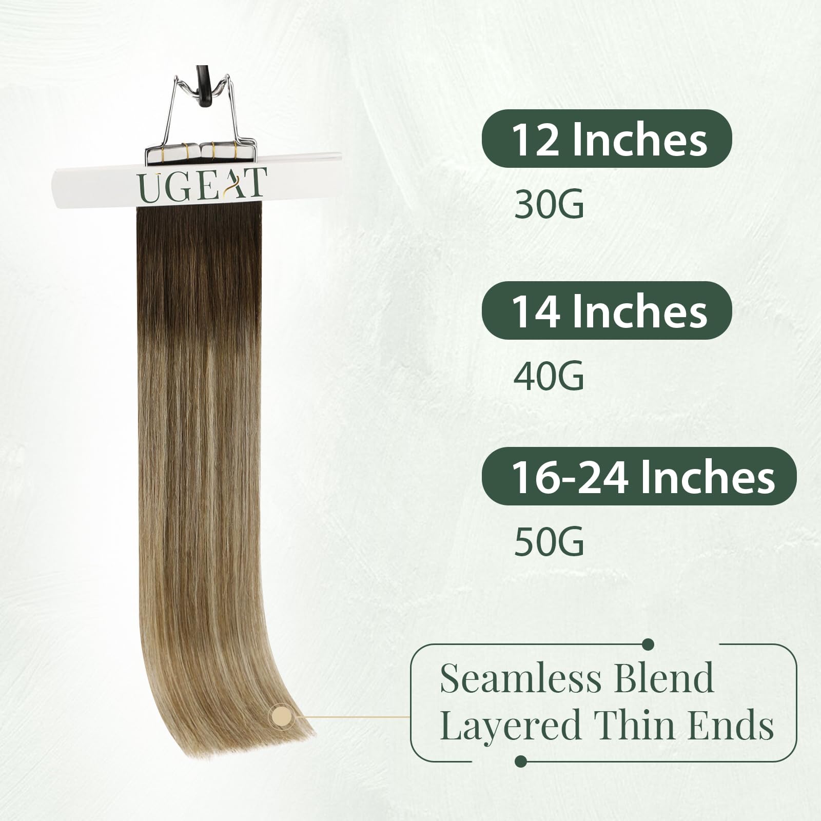 Ugeat Przedłużanie Włosów Taśma, Włosy Ludzkie, Balayage Brąz z Jasnym Blondem, 40 cm 20 sztuk 50g, Przedłużanie Włosów Tape in, Średniego Brązu, Remy Naturalne Proste