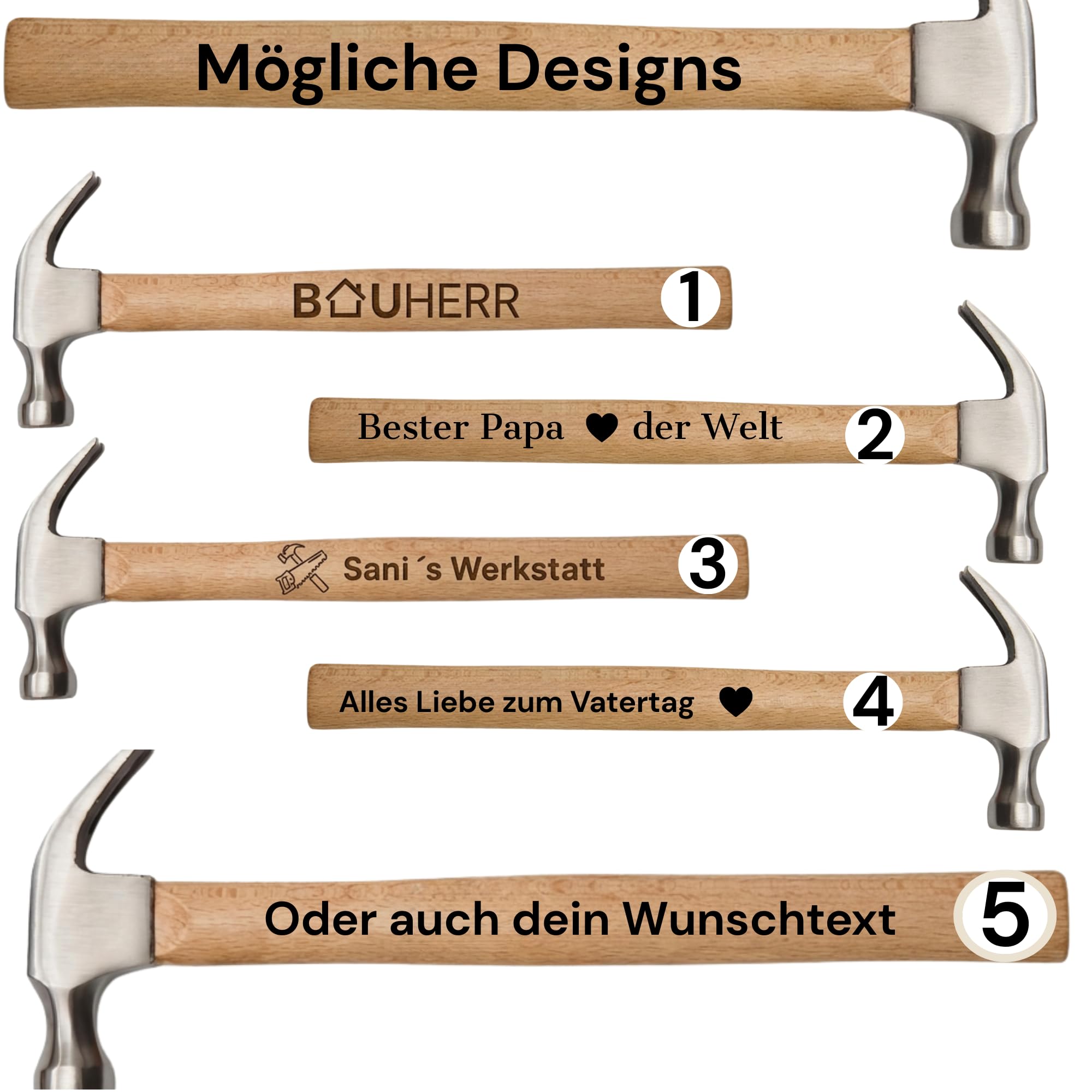 Smarteon Personalisierter Hammer mit Gravur – Hammer personalisiert mit Namen oder Botschaft – Vatertagsgeschenk für Papa, Geschenk für Handwerker, personalisiertes Werkzeug Geschenk