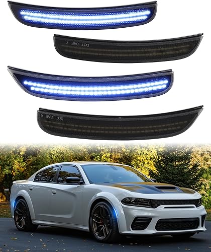 Miniatura 8 de Lente ahumada, luz LED blanca de marcador lateral para Dodge Charger 2015 2016 2017 2018 2019 2020 2021 2022 2023 Reperter de lámpara de carrera con