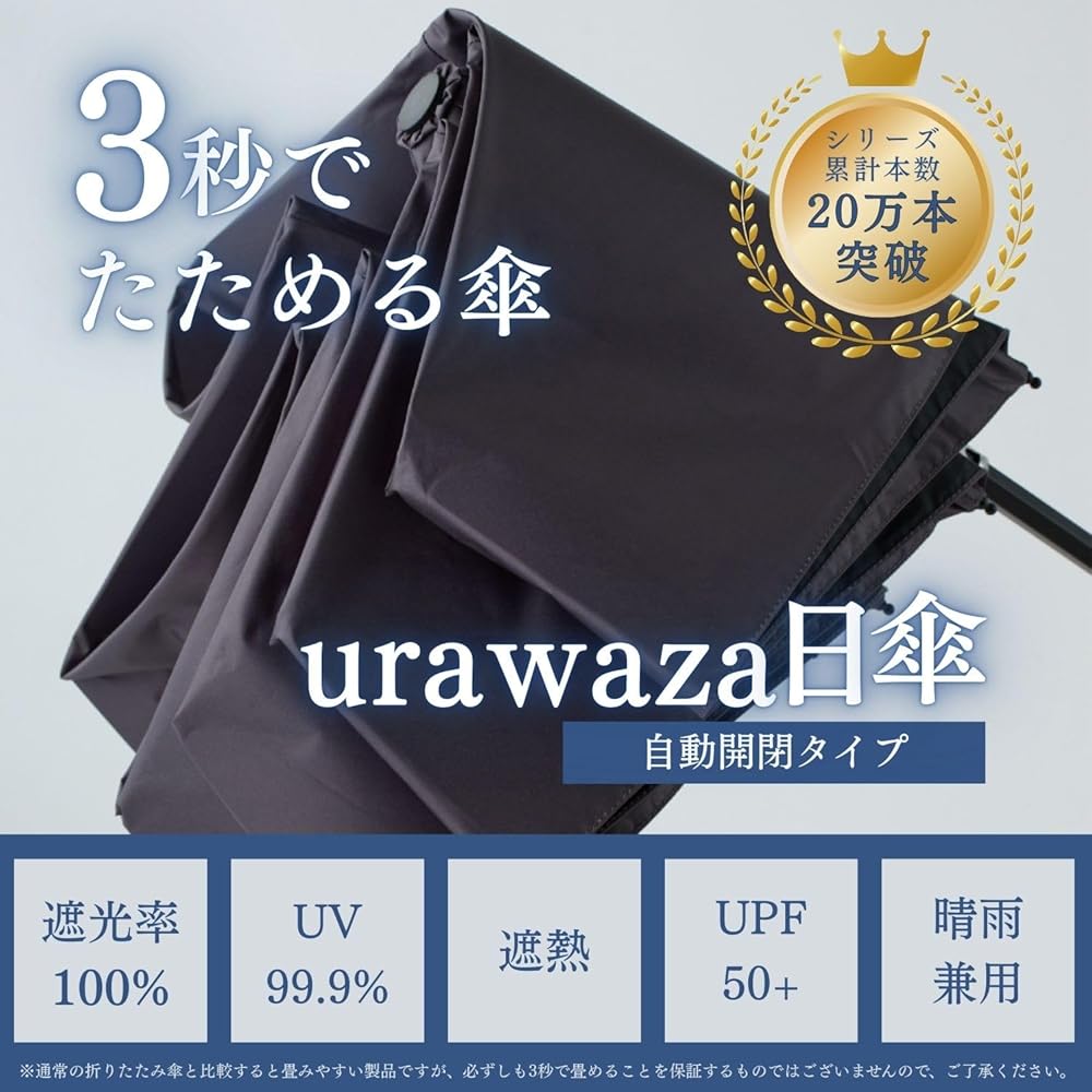 ムーンバット 3秒のurawaza(ウラワザ) 晴雨兼用 日傘 折りたたみ 晴雨兼用折りたたみ日傘】ウラワザ（urawaza） 無地 55