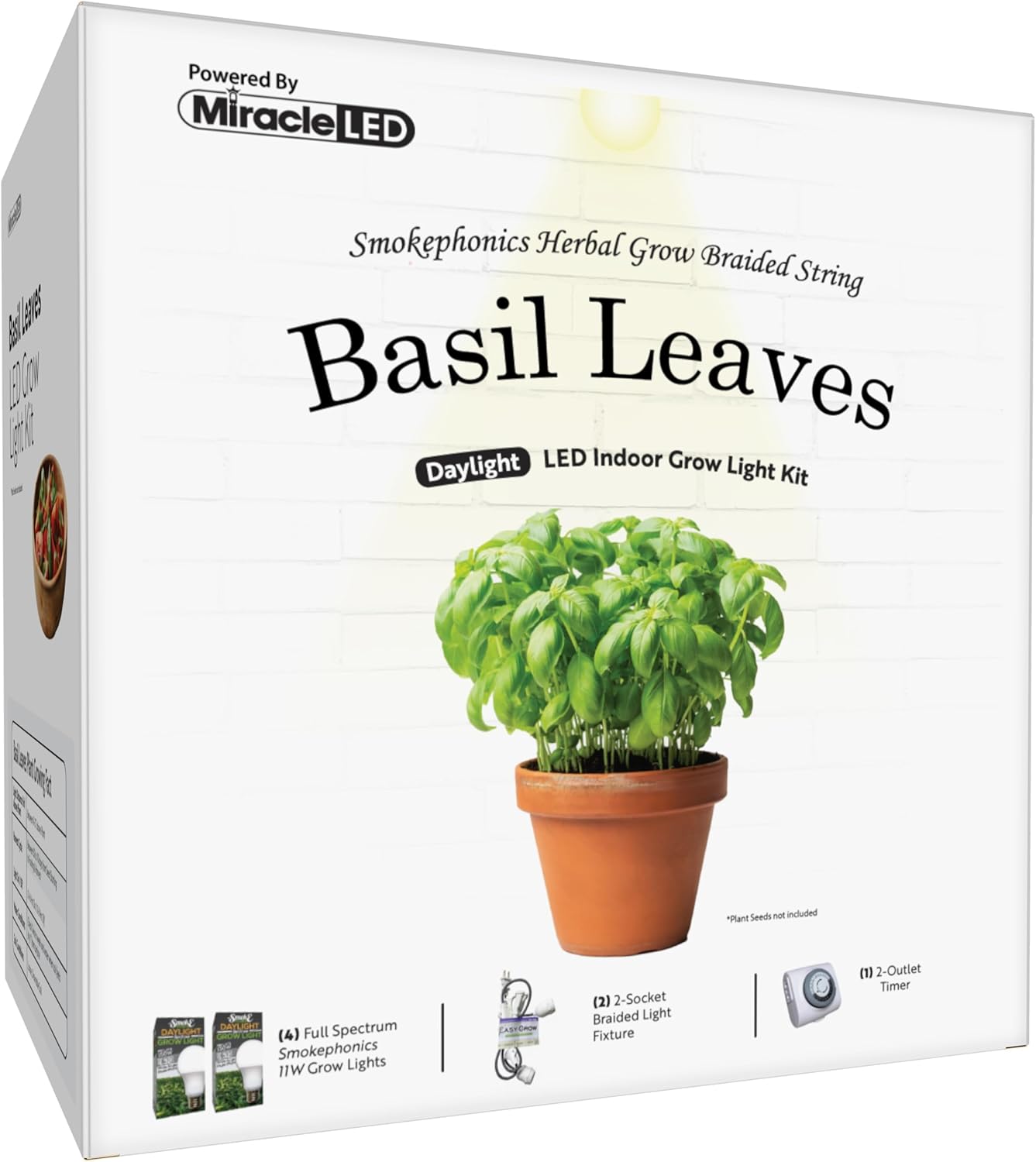 Miracle LED SmokePhonics Basil Starter, Braided 2-Socket Grow Light Kit Full Spectrum (2-Pack)